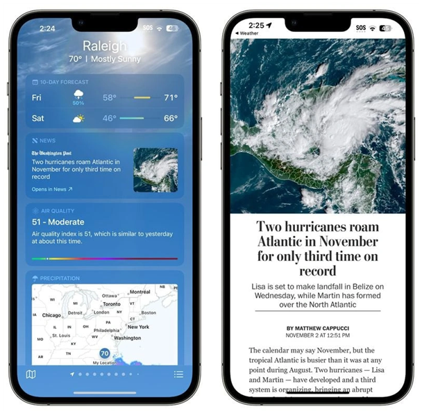 达拉特苹果14维修分享iPhone 14手机如何看天气时顺带看新闻 